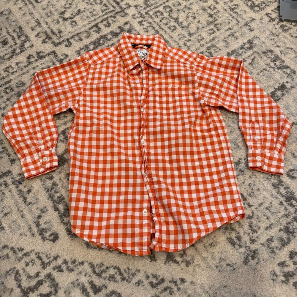 The Children's Place Orange and White Plaid Button-Down Shirt
